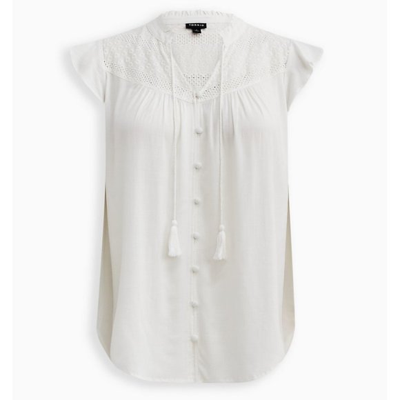 Torrid 3 Flutter Sleeve Peasant Blouse - White 3X 22 24 - Picture 7 of 9